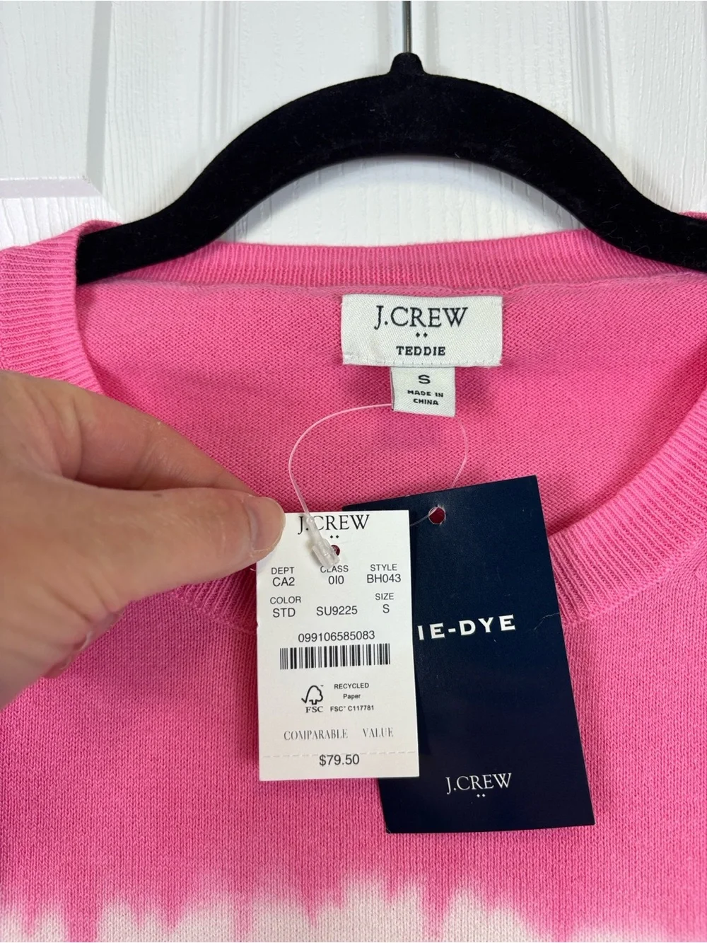 NWT J. Crew pink white tie dye Teddie sweater sz sm